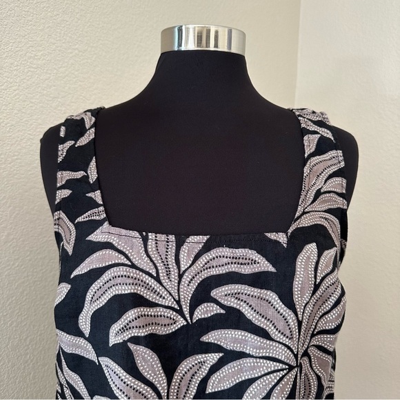 Rachel Zoe Black Tan Leaves 100% Linen Square Neck Crop Top - Picture 3 of 9